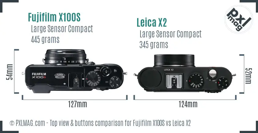 Fujifilm X100S vs Leica X2 top view buttons comparison