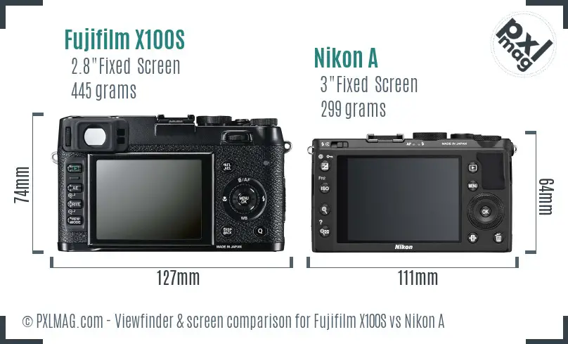 Fujifilm X100S vs Nikon A Screen and Viewfinder comparison