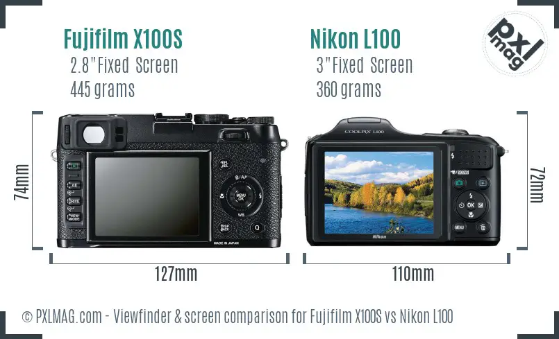 Fujifilm X100S vs Nikon L100 Screen and Viewfinder comparison