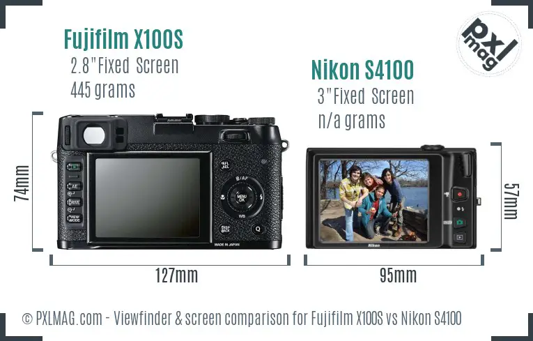 Fujifilm X100S vs Nikon S4100 Screen and Viewfinder comparison