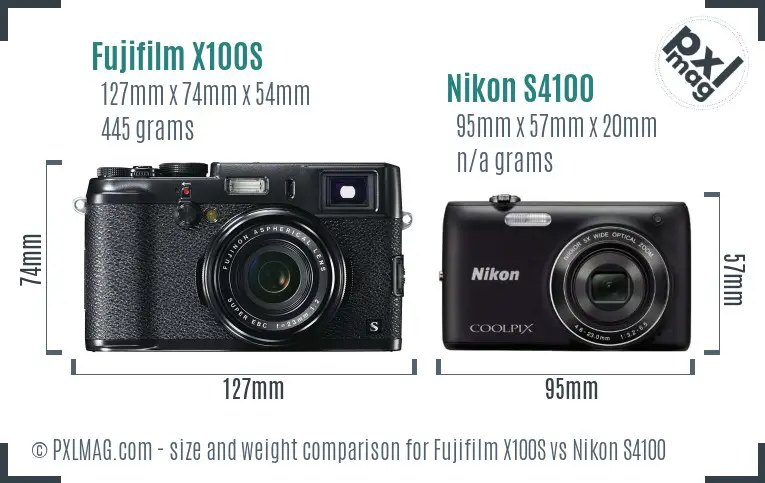 Fujifilm X100S vs Nikon S4100 size comparison