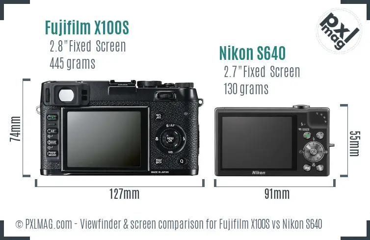 Fujifilm X100S vs Nikon S640 Screen and Viewfinder comparison