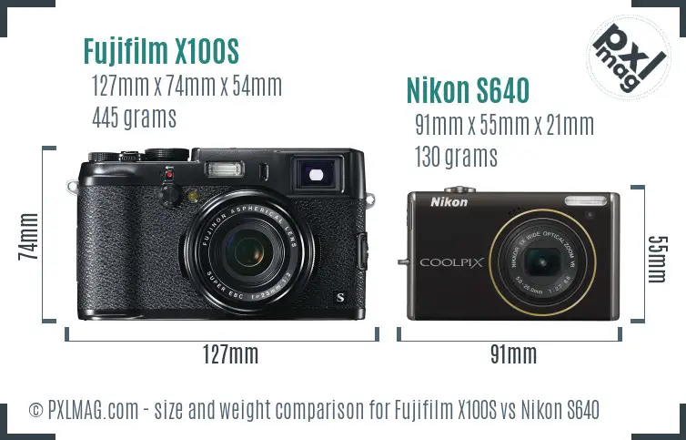 Fujifilm X100S vs Nikon S640 size comparison