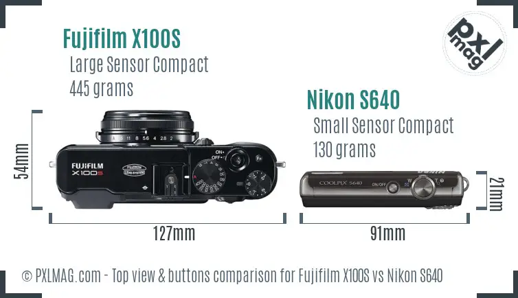 Fujifilm X100S vs Nikon S640 top view buttons comparison