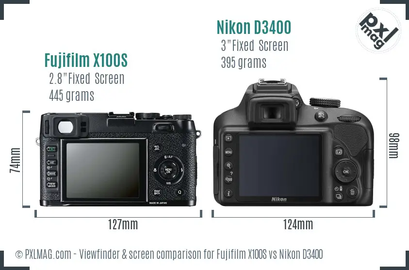 Fujifilm X100S vs Nikon D3400 Screen and Viewfinder comparison