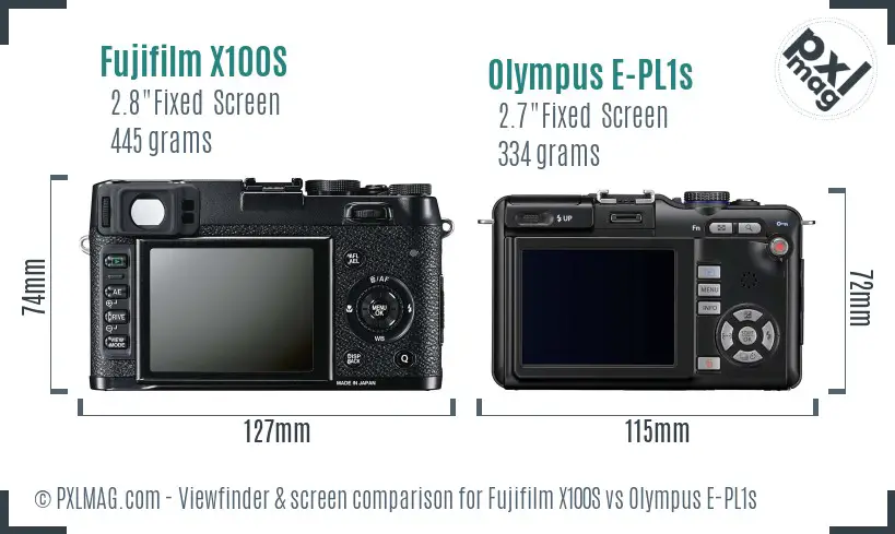 Fujifilm X100S vs Olympus E-PL1s Screen and Viewfinder comparison
