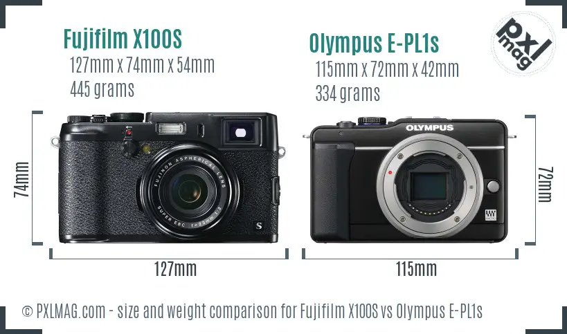 Fujifilm X100S vs Olympus E-PL1s size comparison