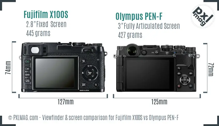Fujifilm X100S vs Olympus PEN-F Screen and Viewfinder comparison