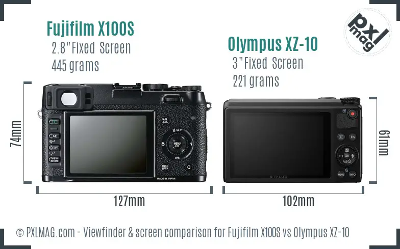 Fujifilm X100S vs Olympus XZ-10 Screen and Viewfinder comparison