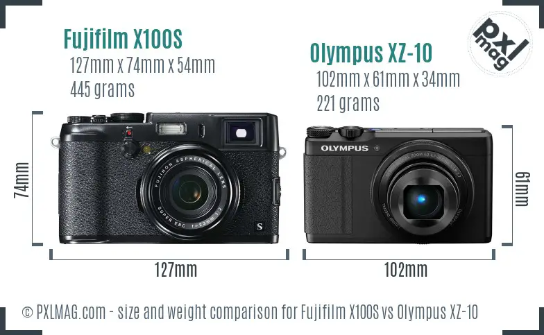 Fujifilm X100S vs Olympus XZ-10 size comparison