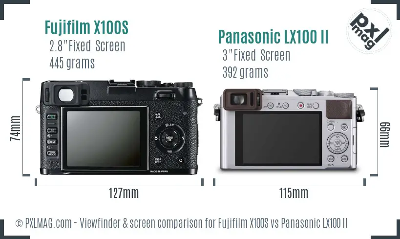 Fujifilm X100S vs Panasonic LX100 II Screen and Viewfinder comparison
