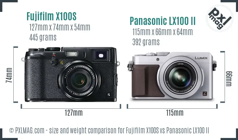 Fujifilm X100S vs Panasonic LX100 II size comparison