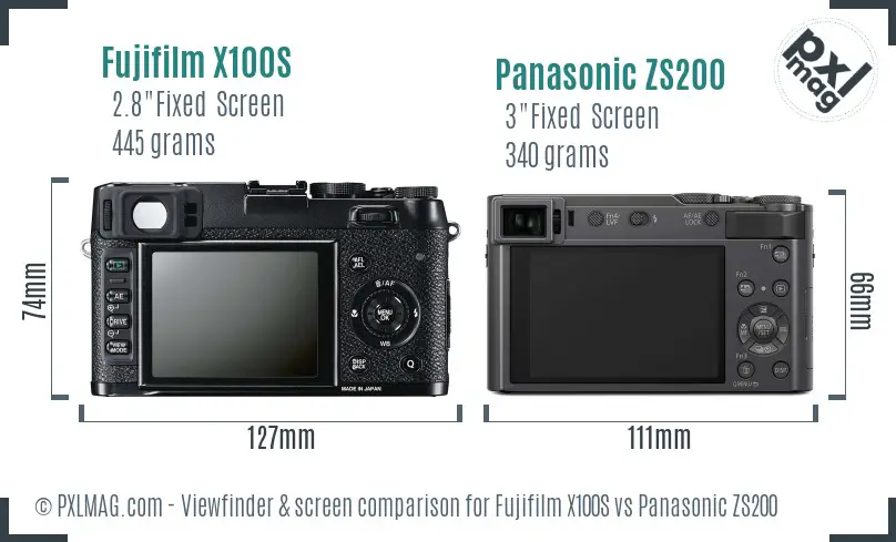 Fujifilm X100S vs Panasonic ZS200 Screen and Viewfinder comparison