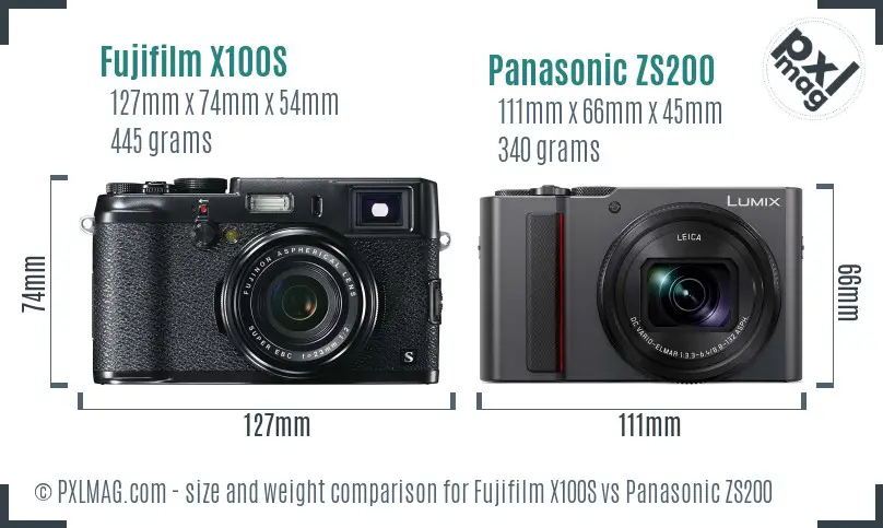 Fujifilm X100S vs Panasonic ZS200 size comparison