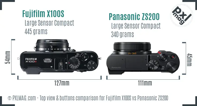 Fujifilm X100S vs Panasonic ZS200 top view buttons comparison