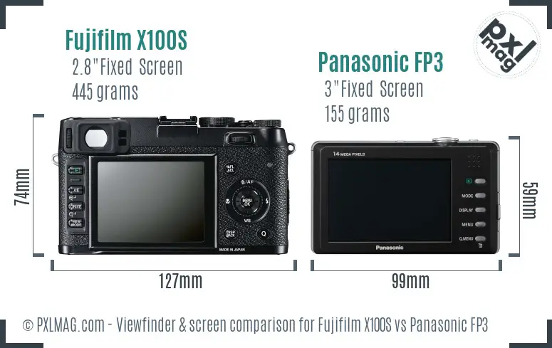 Fujifilm X100S vs Panasonic FP3 Screen and Viewfinder comparison