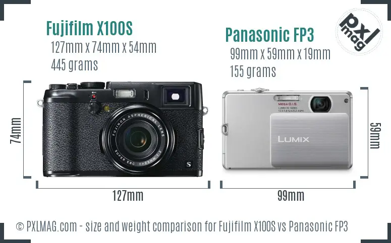 Fujifilm X100S vs Panasonic FP3 size comparison