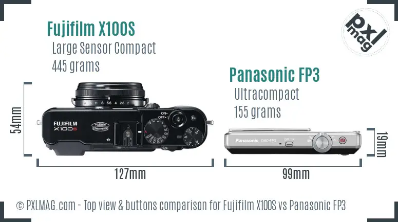 Fujifilm X100S vs Panasonic FP3 top view buttons comparison