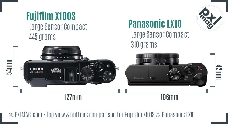 Fujifilm X100S vs Panasonic LX10 top view buttons comparison