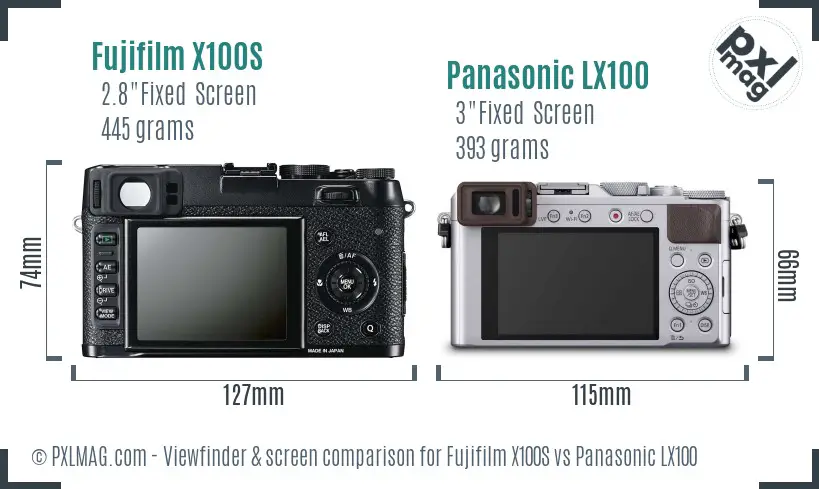 Fujifilm X100S vs Panasonic LX100 Screen and Viewfinder comparison