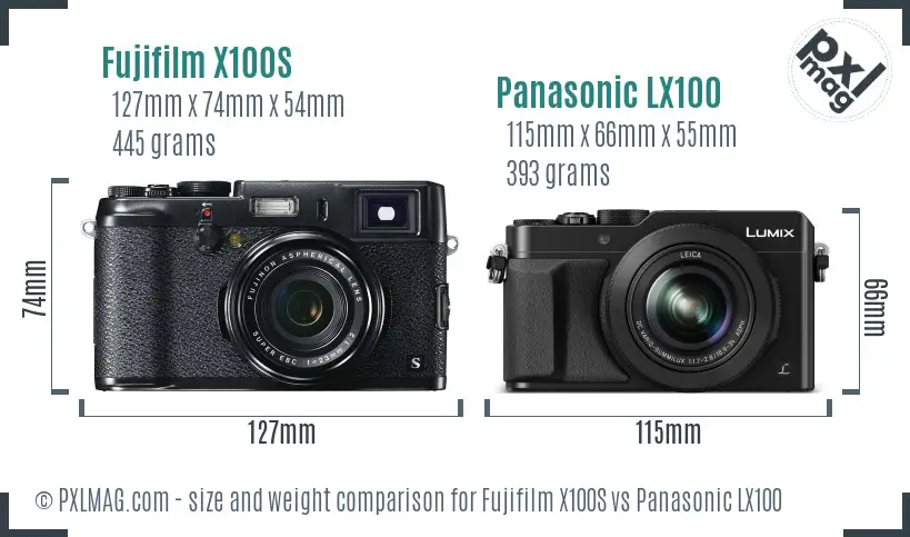 Fujifilm X100S vs Panasonic LX100 size comparison