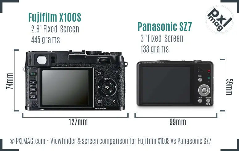 Fujifilm X100S vs Panasonic SZ7 Screen and Viewfinder comparison
