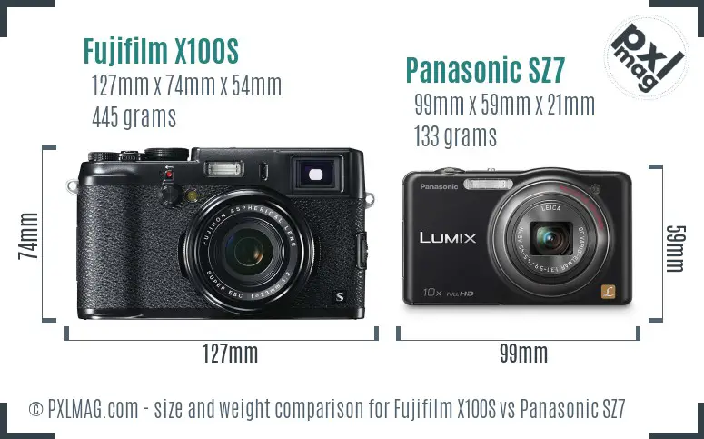 Fujifilm X100S vs Panasonic SZ7 size comparison