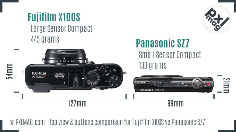 Fujifilm X100S vs Panasonic SZ7 top view buttons comparison