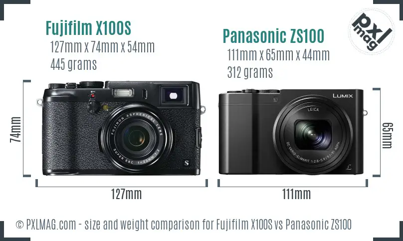 Fujifilm X100S vs Panasonic ZS100 size comparison