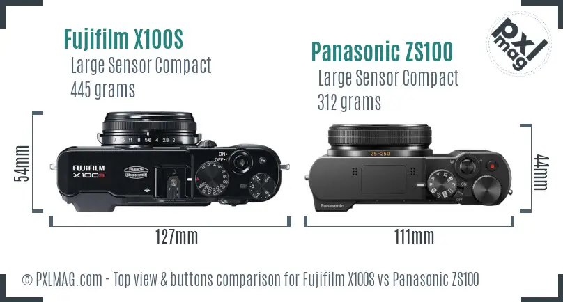 Fujifilm X100S vs Panasonic ZS100 top view buttons comparison