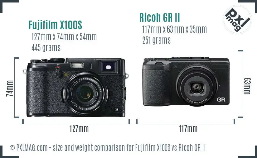 Fujifilm X100S vs Ricoh GR II size comparison