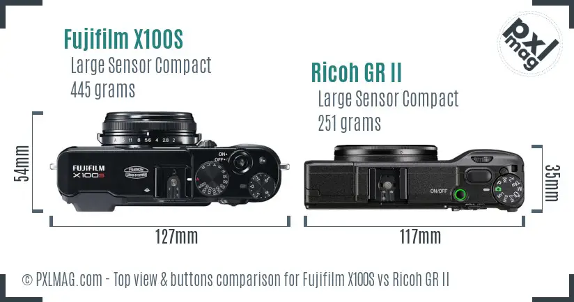Fujifilm X100S vs Ricoh GR II top view buttons comparison