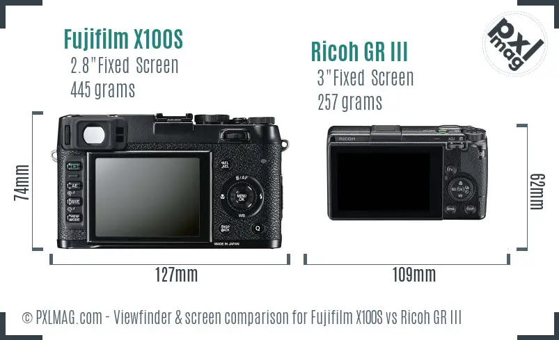 Fujifilm X100S vs Ricoh GR III Screen and Viewfinder comparison