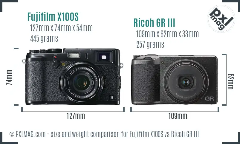 Fujifilm X100S vs Ricoh GR III size comparison