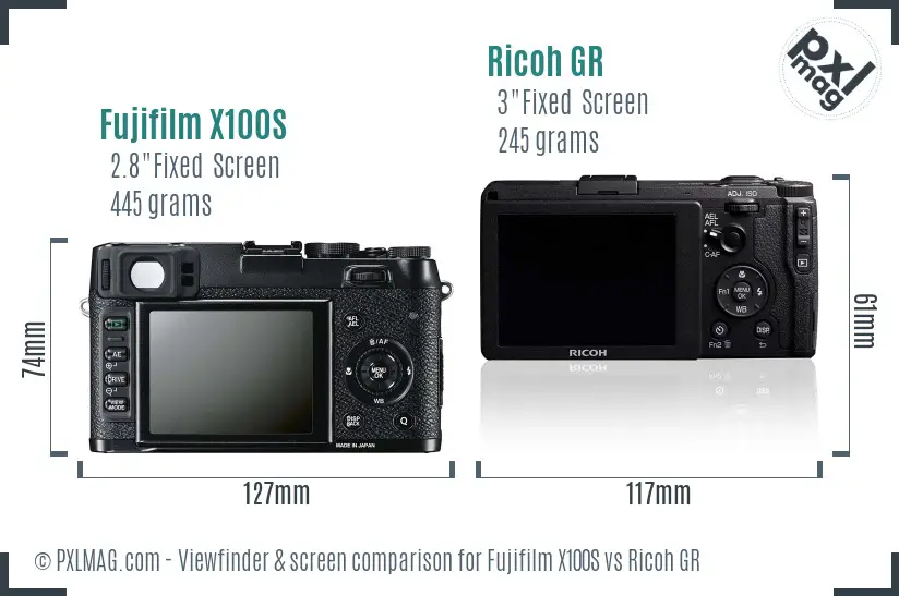 Fujifilm X100S vs Ricoh GR Screen and Viewfinder comparison