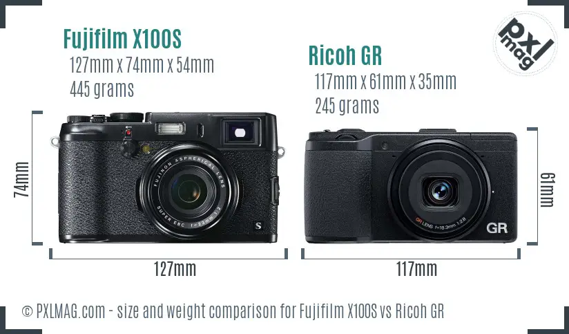 Fujifilm X100S vs Ricoh GR size comparison