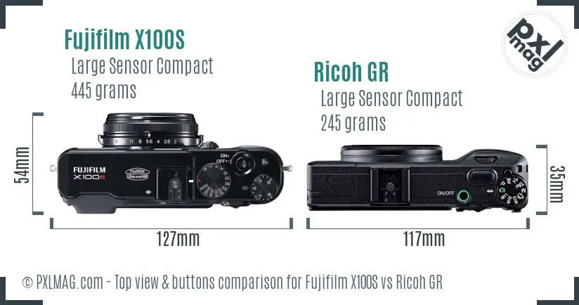 Fujifilm X100S vs Ricoh GR top view buttons comparison