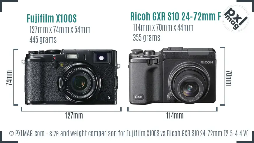 Fujifilm X100S vs Ricoh GXR S10 24-72mm F2.5-4.4 VC size comparison