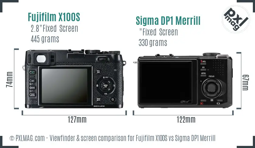 Fujifilm X100S vs Sigma DP1 Merrill Screen and Viewfinder comparison
