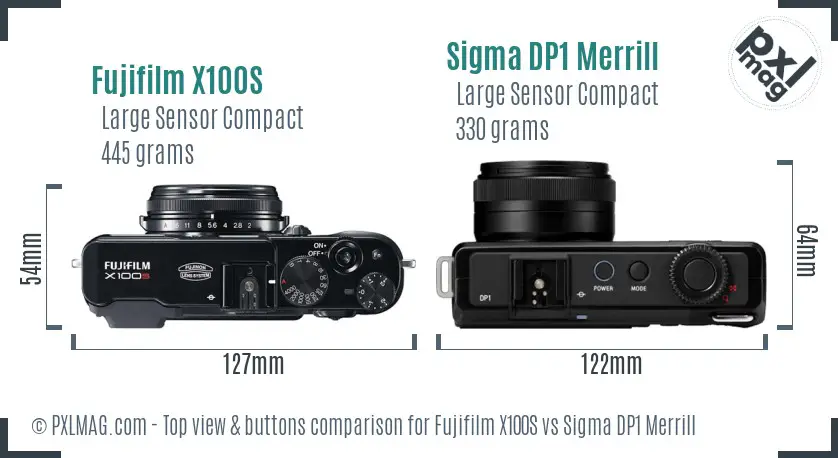 Fujifilm X100S vs Sigma DP1 Merrill top view buttons comparison