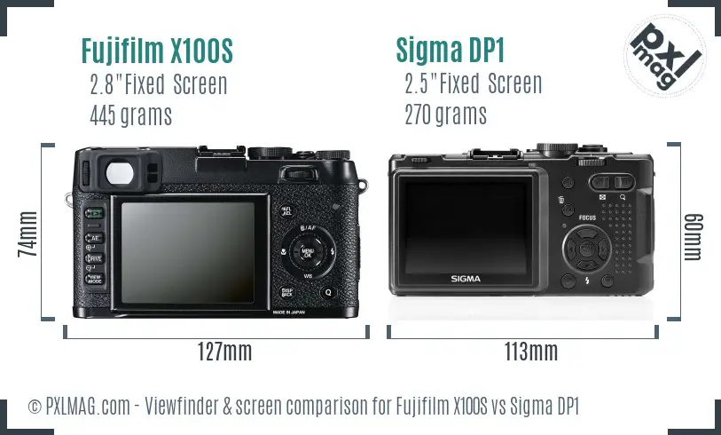 Fujifilm X100S vs Sigma DP1 Screen and Viewfinder comparison