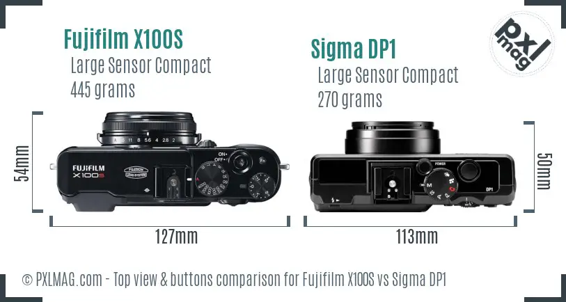 Fujifilm X100S vs Sigma DP1 top view buttons comparison