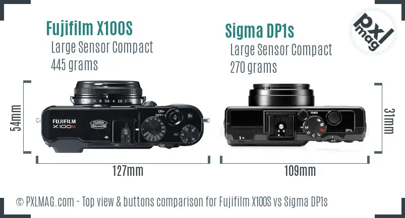 Fujifilm X100S vs Sigma DP1s top view buttons comparison