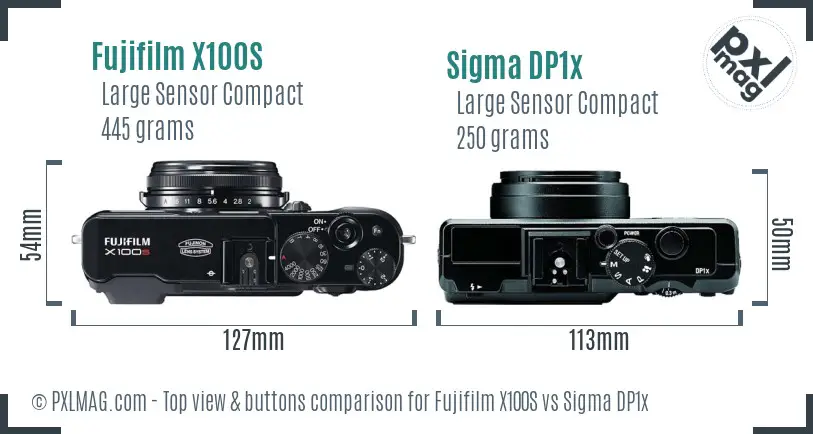 Fujifilm X100S vs Sigma DP1x top view buttons comparison