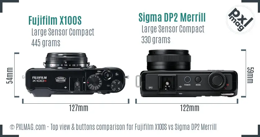 Fujifilm X100S vs Sigma DP2 Merrill top view buttons comparison