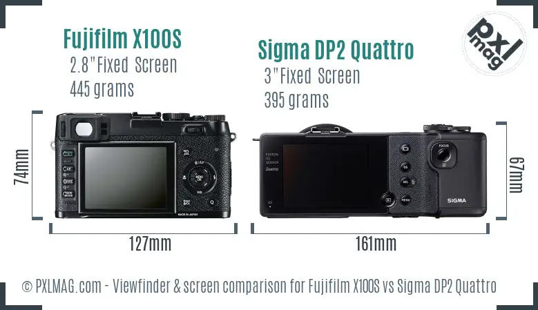 Fujifilm X100S vs Sigma DP2 Quattro Screen and Viewfinder comparison