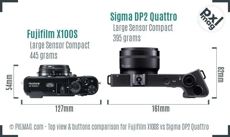 Fujifilm X100S vs Sigma DP2 Quattro top view buttons comparison