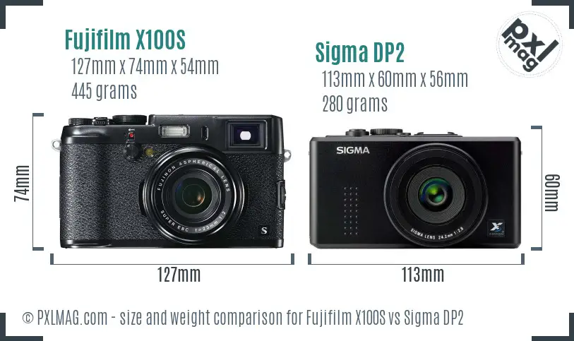 Fujifilm X100S vs Sigma DP2 size comparison