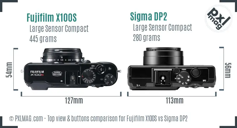 Fujifilm X100S vs Sigma DP2 top view buttons comparison