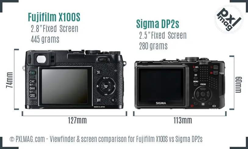 Fujifilm X100S vs Sigma DP2s Screen and Viewfinder comparison